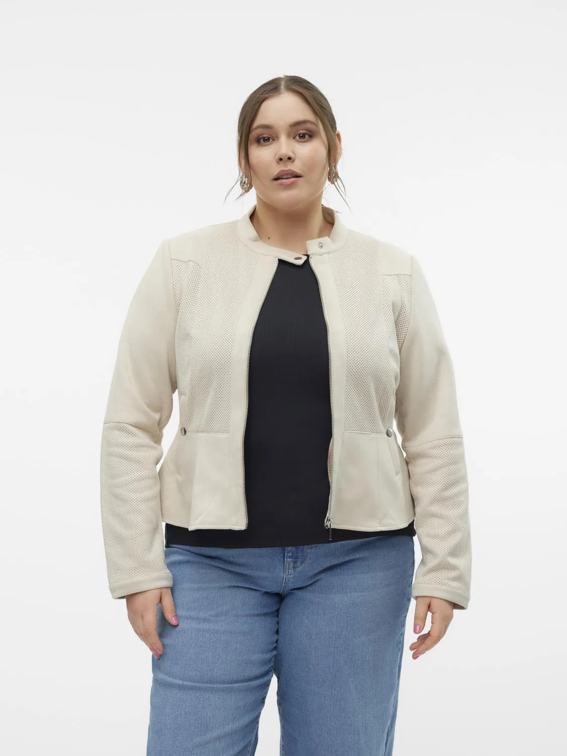 Vero Moda Curve Lucia Cream Suede Jacket