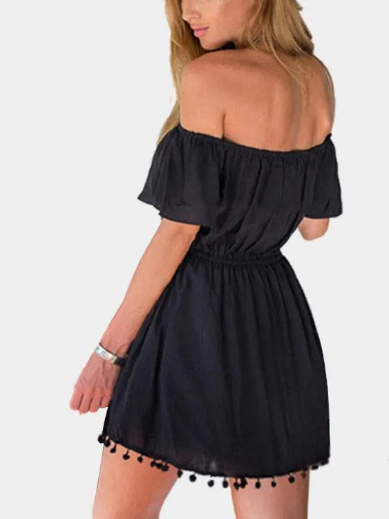 Wholesale Black Off The Shoulder Short Sleeve Dress