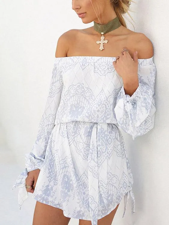 Wholesale Off The Shoulder Long Sleeve Floral Print Dress