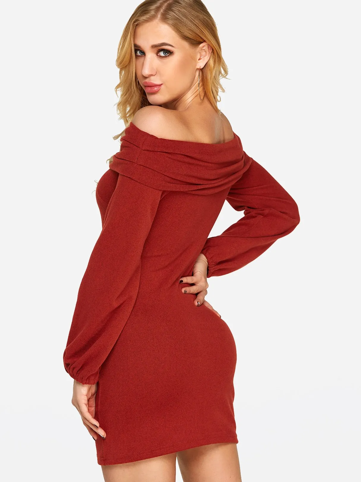 Wholesale Off The Shoulder Long Sleeve Plain Dress