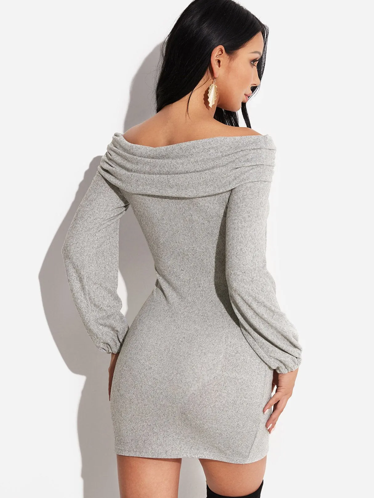 Wholesale Off The Shoulder Long Sleeve Plain Dress