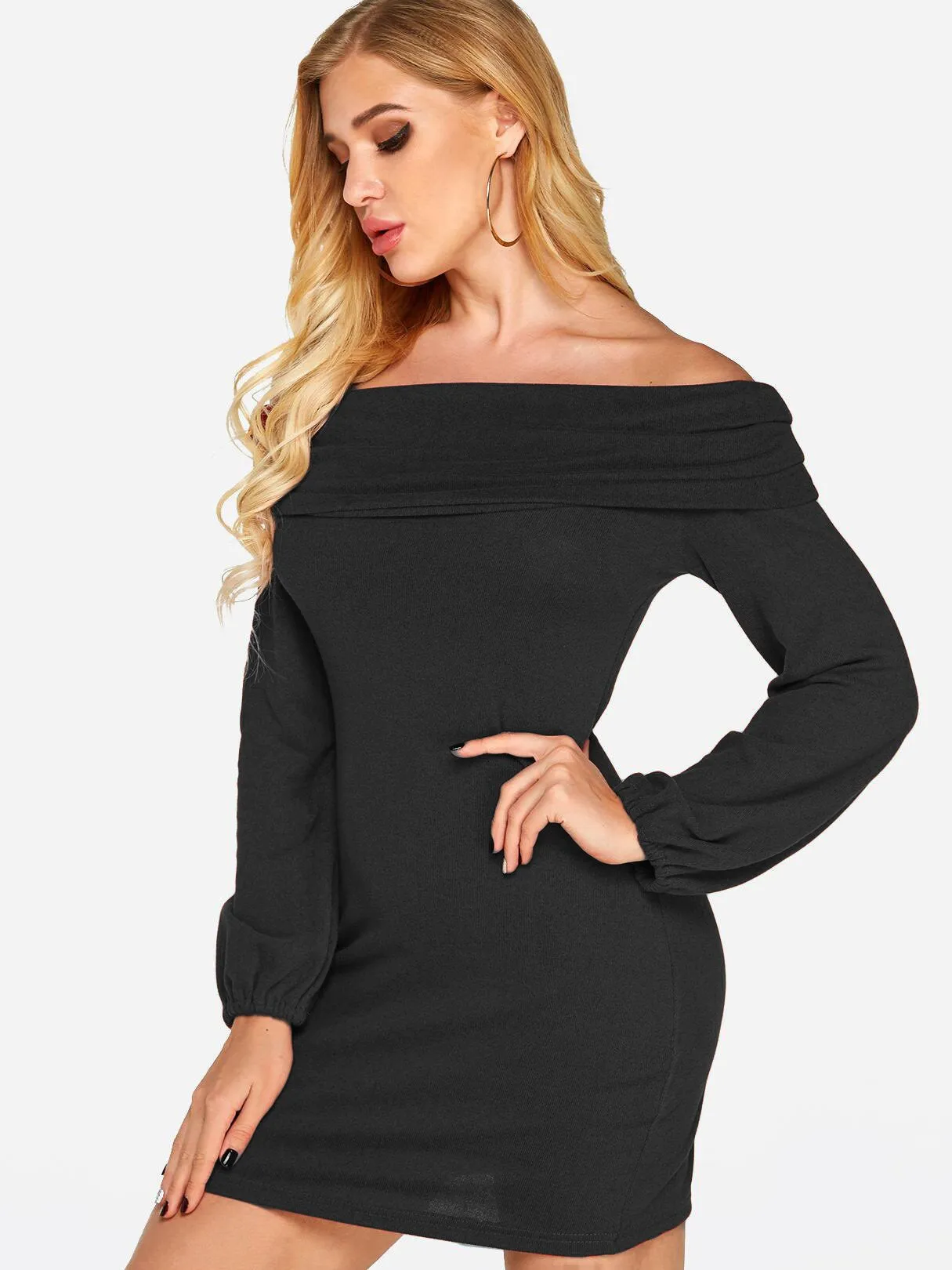 Wholesale Off The Shoulder Long Sleeve Plain Dress