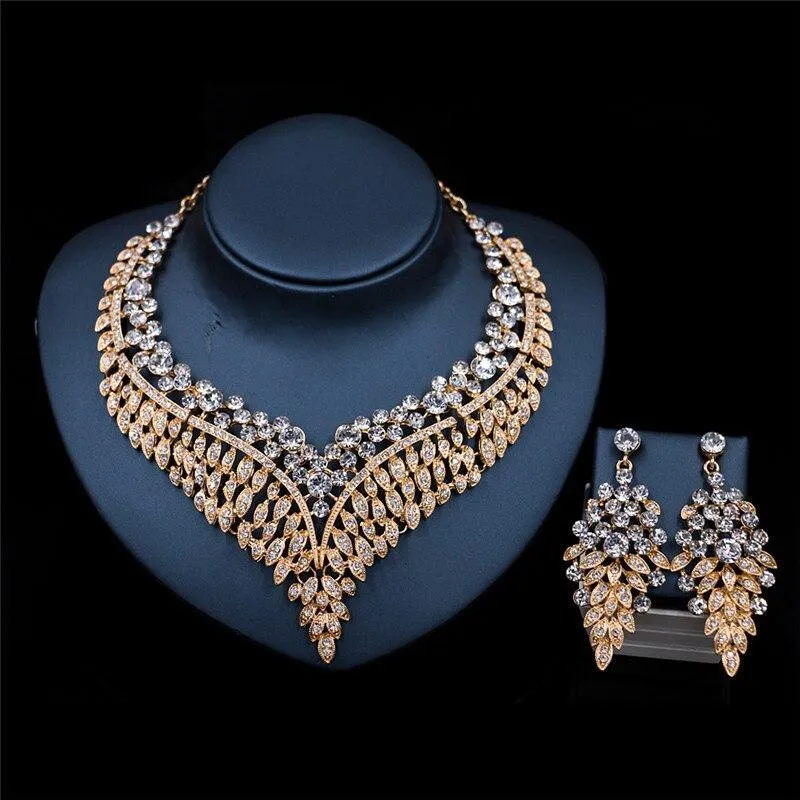 Women Vintage Crystal Necklaces Earring Sets