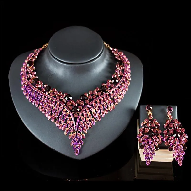 Women Vintage Crystal Necklaces Earring Sets