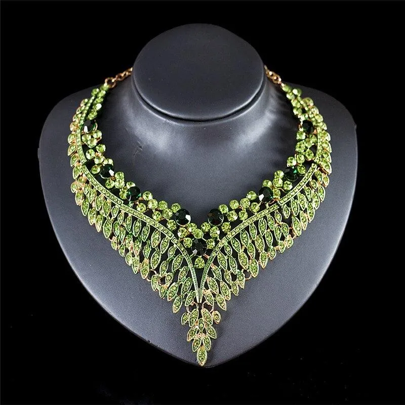 Women Vintage Crystal Necklaces Earring Sets