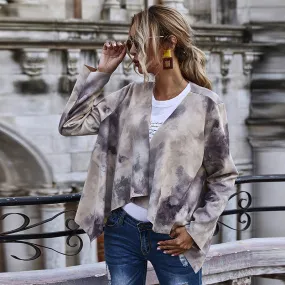 Women's Tie dye Suede Printed Long Sleeve Blazer