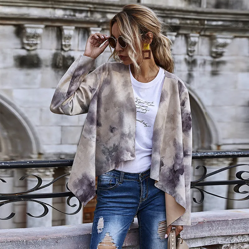 Women's Tie dye Suede Printed Long Sleeve Blazer