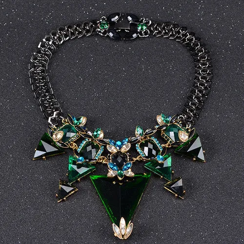 ZA Brand New Luxury Crystal Charm Statement Necklace Choker Collares Necklace Women Fashion Triangle Necklaces & Pendants