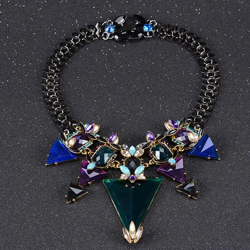 ZA Brand New Luxury Crystal Charm Statement Necklace Choker Collares Necklace Women Fashion Triangle Necklaces & Pendants