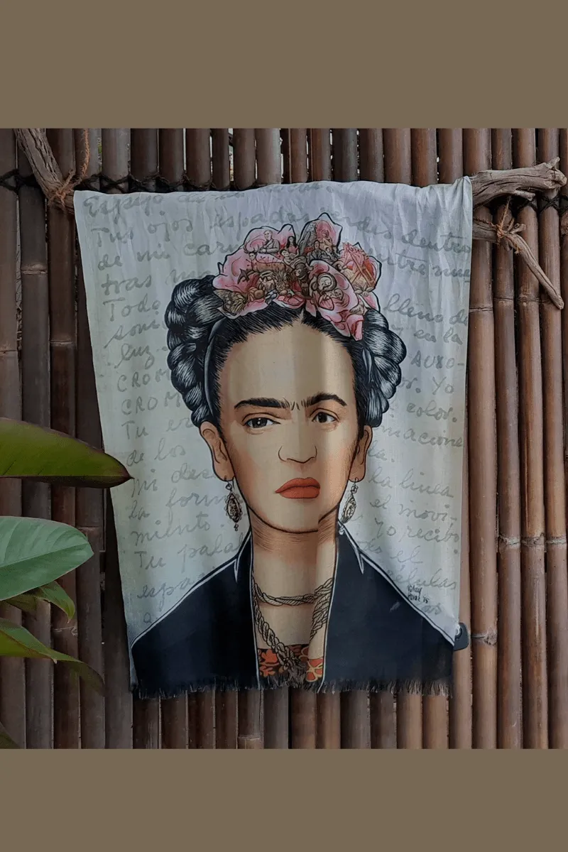 Zura Frida Kahlo 100% Cotton Scarf - Pink Roses In Hair